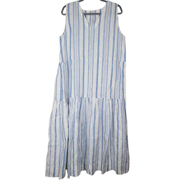 Karyn Seo 100% Linen Striped Drop Waist Sleeveless Maxi Dress, Size XLarge - Picture 10 of 10